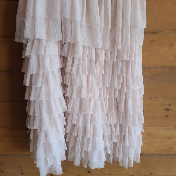 H&M One Shoulder Tiered Ruffle Pink Tulle Dress Medium Boho Bridesmaid Pastel - Picture 4 of 5